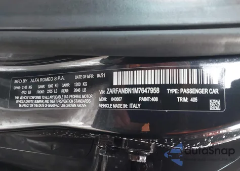 2021 Alfa Romeo Giulia Ti Sport Awd from USA, damaged, VIN ZARFANBN1M7647958